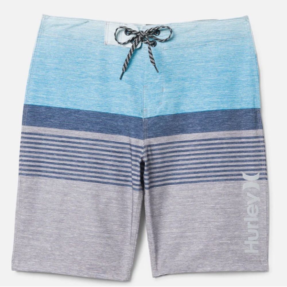 Hurley Men Essential Epic Blue Gray Ombré Boardshorts Swim 20” Size 28 Swimwear